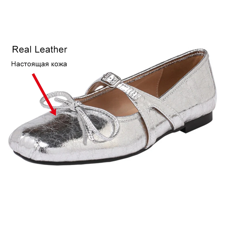 JOZHAMTA Size 34-40 Women Ballet Flats Shoes Real Leather Fashion Bow Buckle Strap Low Heels Shoes Ballerinas Daily Girls Dress