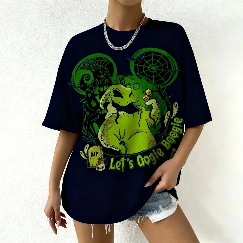 تي شيرت نسائي صيفي برسومات ديزني Oogie Boogie مطبوع كبير الحجم لملابس الشارع بنمط عصري متعدد الاستخدامات كاجوال يوميًا #1