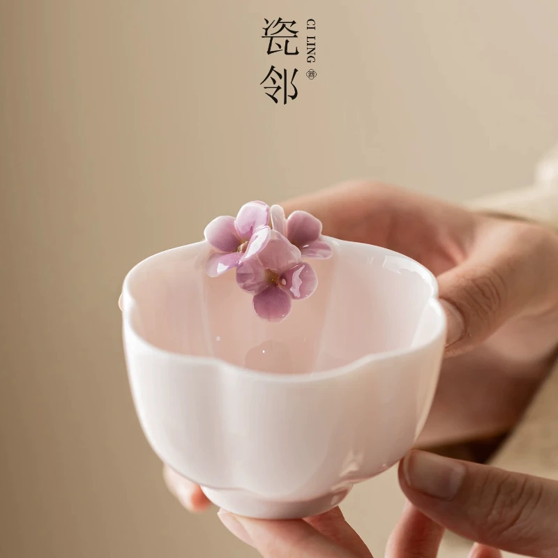 Violet Shaped Flower Master Cup, Ceramic Single Cup Women's Personal Drinking Cup, High-value Tea Cup, Gift for Friends