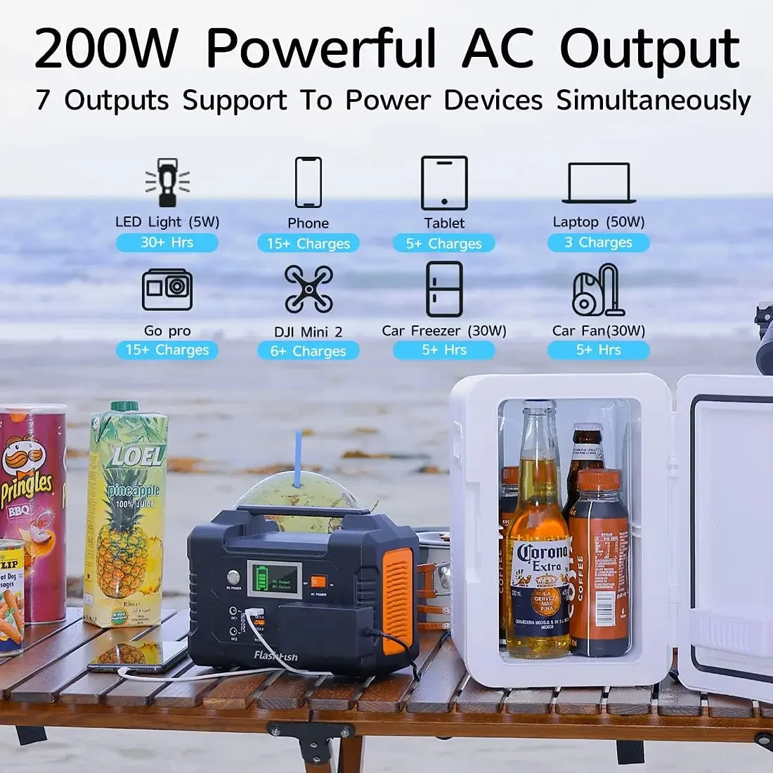 200W Portable Power Station, FlashFish 40800mAh Solar Generator With 110V AC Outlet/2 DC Ports/3 USB Ports