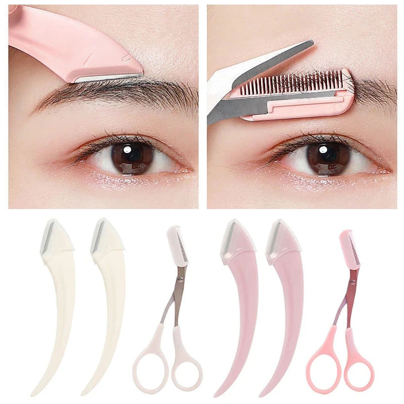 Ciseaux avec peigne pour femmes, rasoir professionnel pour sourcils, outil de maquillage de beauté, nouveau, 3 pièces/ensemble