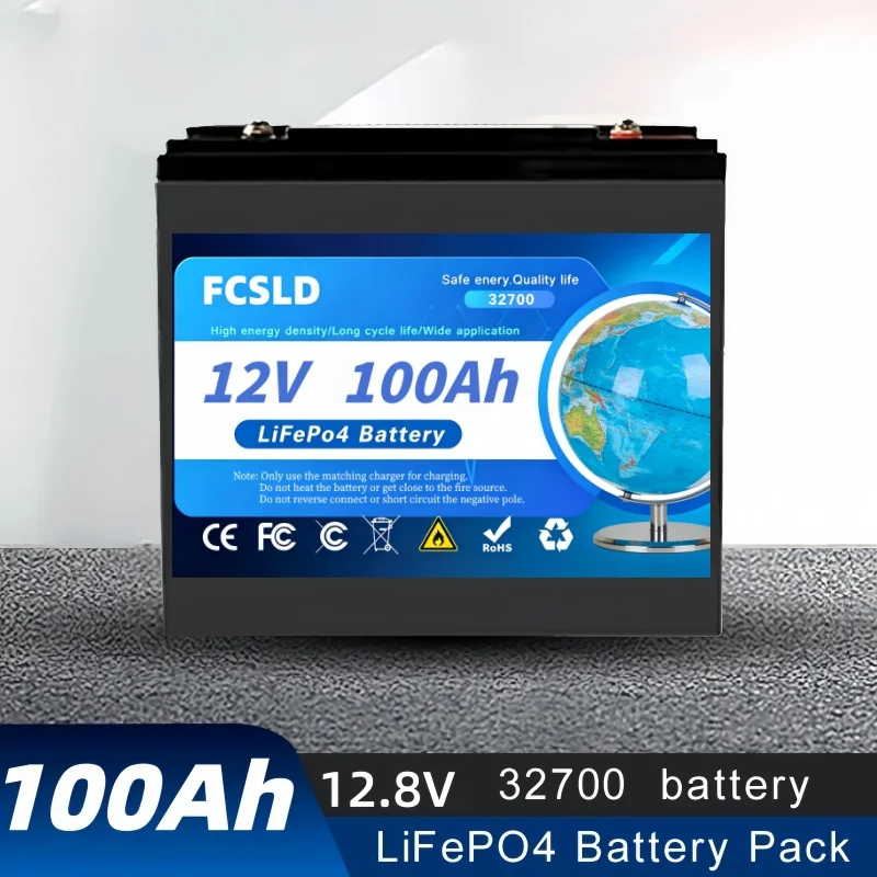 

LiFePO4 32700 100Ah 12.8V, Lithium Battery Capacity Built-in 200A BMS 6000 Deep Cycles Perfect for Camping Solar Home Backup