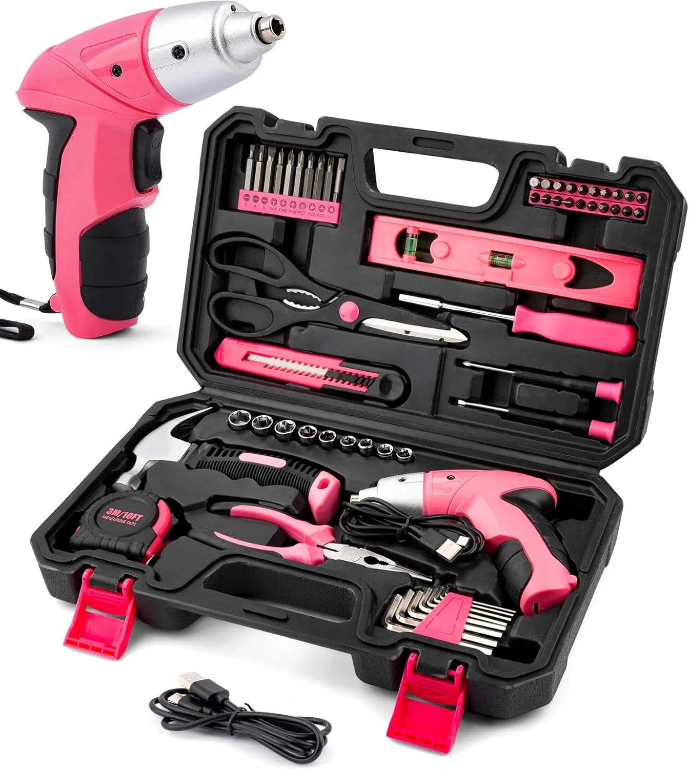 

Electric Screwdriver 58pc Set, 3.6V Cordless Rechargeable with Compact Case, Pink