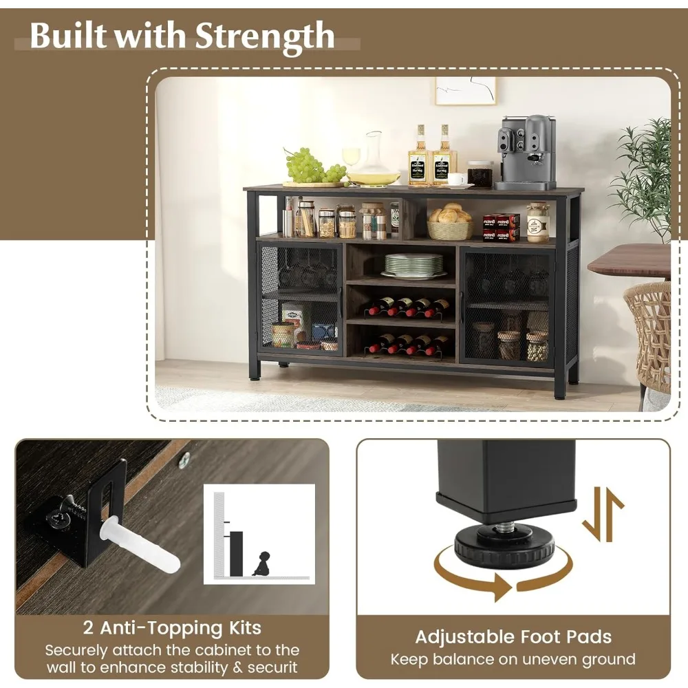 ตู้บาร์ไวน์, ตู้บุฟเฟ่ต์ครัวพร้อมชั้นวางไวน์ 8 ขวดและที่วางแก้ว, ตู้บาร์กาแฟพร้อมที่เก็บของ, ตู้เหล้า