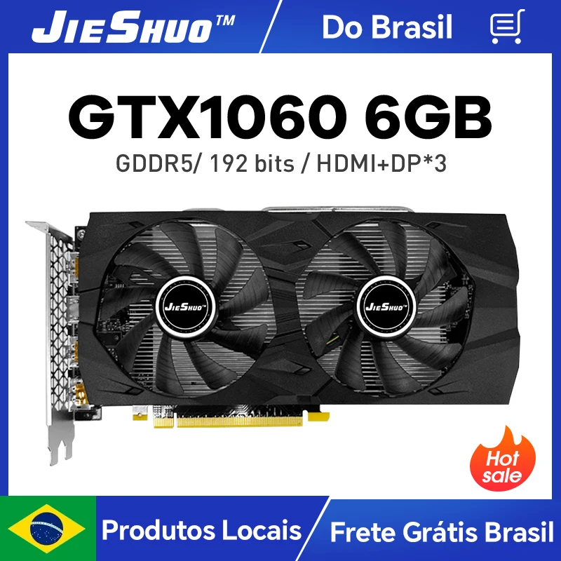 Jieshuo nvidia gtx 1060 6gb placa gráfica de vídeo gddr5 192bit gpu gtx1060 6g para computador desktop jogos escritório