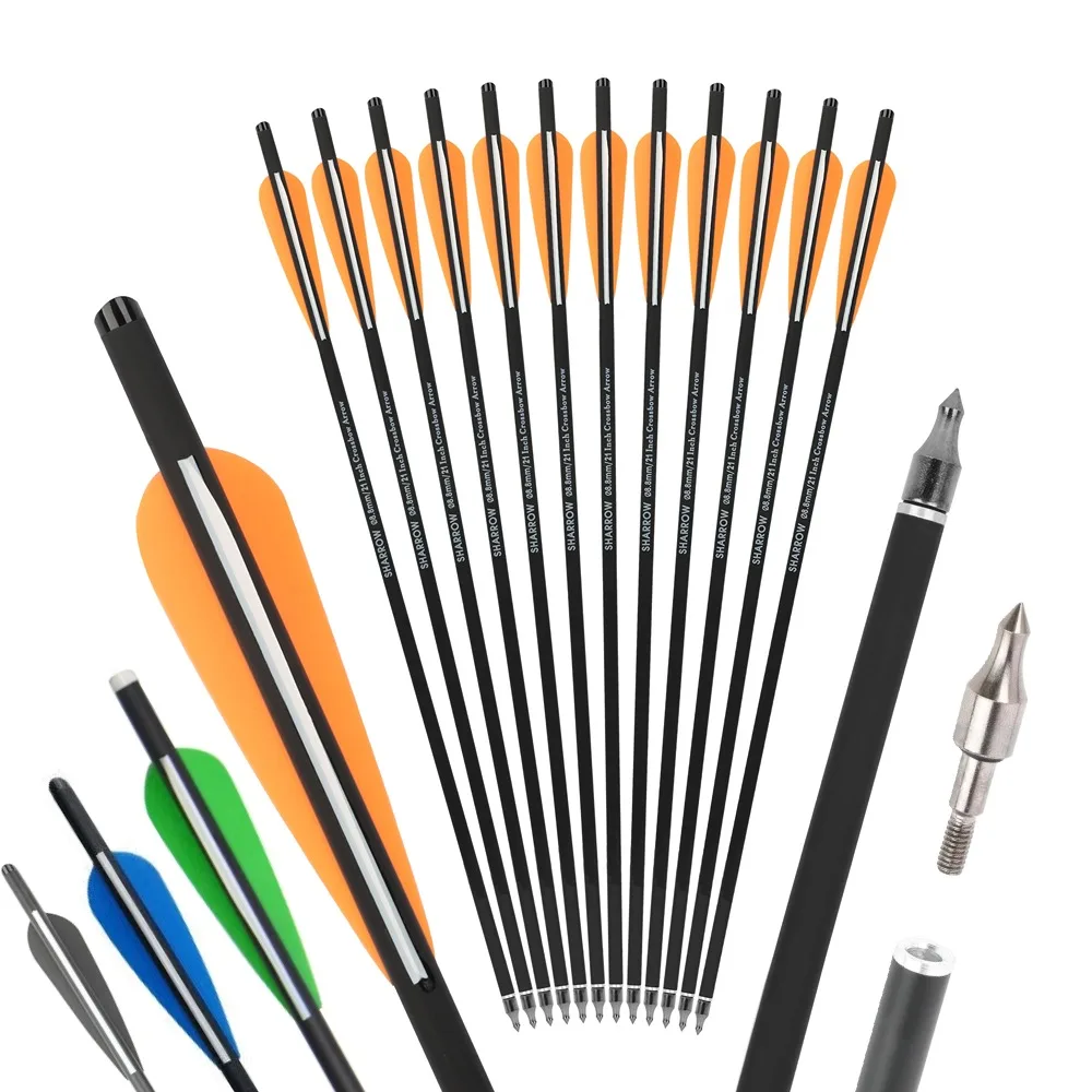 

6/12pcs Archery Mixed Carbon Arrows ID 7.6mm OD 8.8mm 4inch Rubber Vanes 16/17/18/20/21/22" Crossbow Bolts for Hunting Shooting