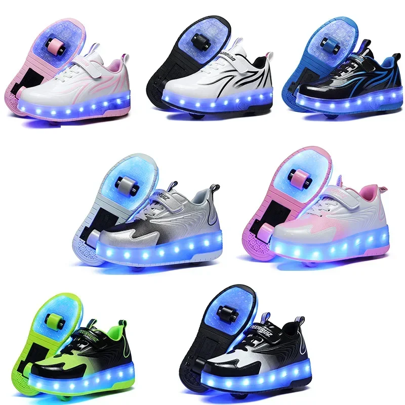 Two Wheels Children's Led Light Roller Skate Shoes For Kids Boys Girls Glowing Sports Luminous Sneakers Skateboard USB Charging