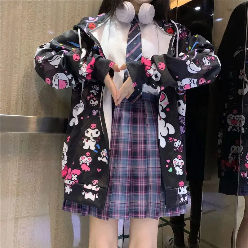 Sanrio Kuromi Jacket Cartoon Cute Girls Sweatshirts Windproof Jacket Students Thin Section Jk Uniforms Spring Autumn Hoodies