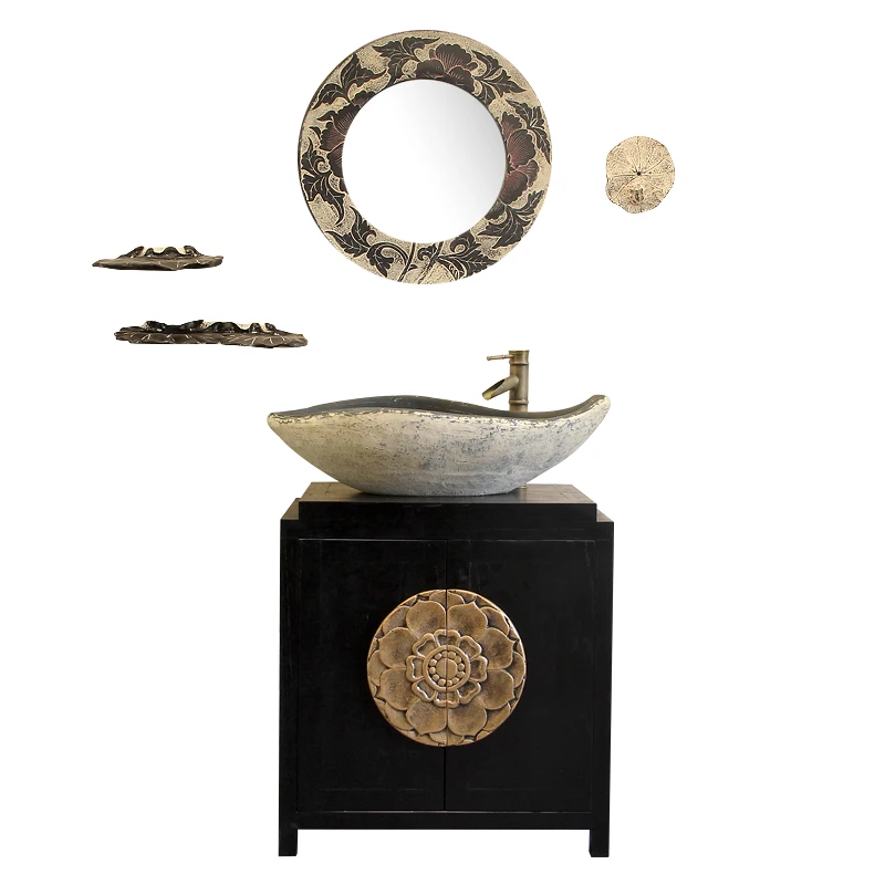 

Solid wood new Chinese bathroom cabinet combination sink basin combination floor-to-ceiling antique bathroom