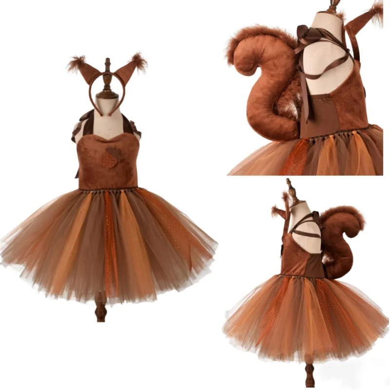 

Squirrel Sleeveless Dress Headband Suits Halloween Cosplay Costume Girls Gift Performance Costume Role Play Pengpeng Dress