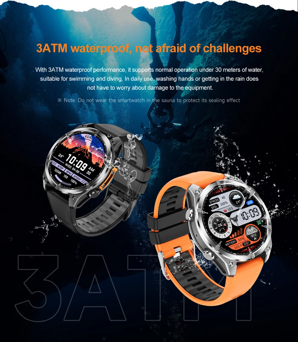 1.43" AMOLED Screen Men Outdoor Atmospheric Pressure Altitude Waterproof Smart Watches Blue Tooth Call Sports SOS Smartwatch