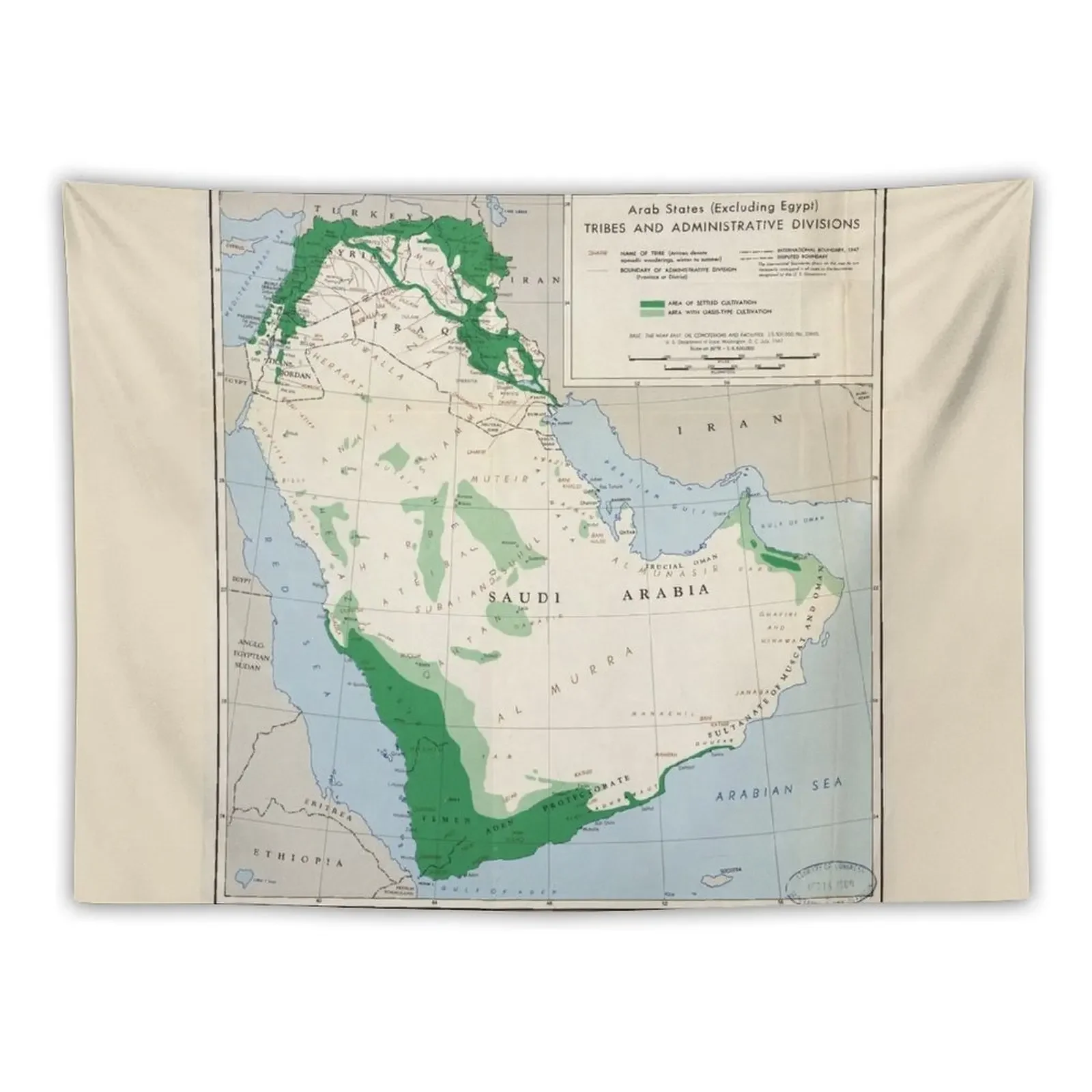 Arab states (excluding Egypt), tribes and administrative divisions (1947) Tapestry Outdoor Decor Bathroom Decor Tapestry