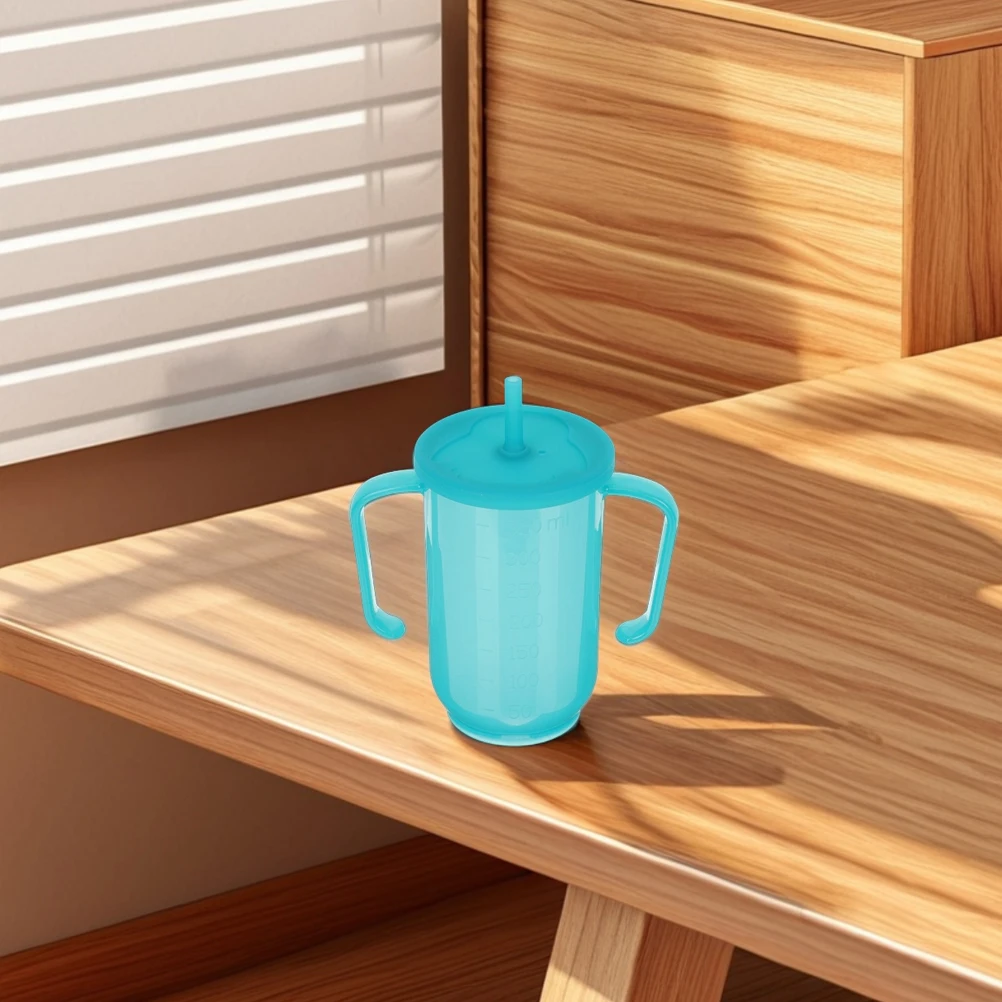 

2pcs Elderly Water Cup with Handles Spill Proof Straw Cup Anti Choke Design Comfortable for Seniors Plastic Handle Long Straw