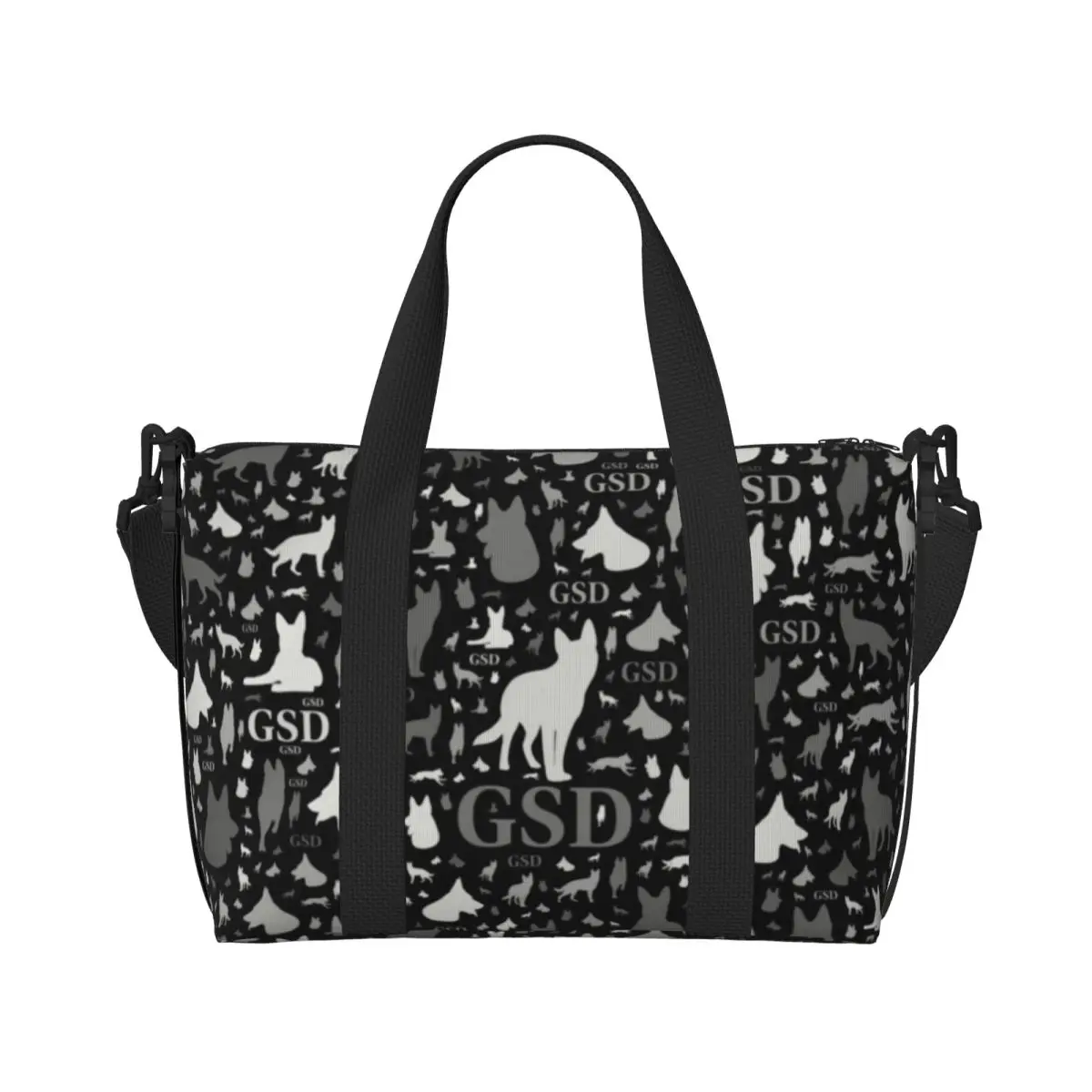 Custom German Shepherd Dog Silhouettes Tote Bag Women Large Capacity Animal Pet Beach Gym Shoulder Travel Bag