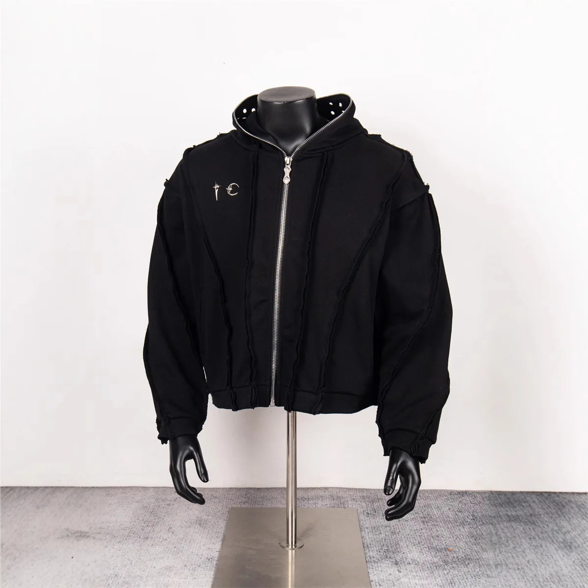 Thug Club وصل حديثًا سويت شيرت معدني مغسول بسحاب بالاكلافا نينجا بقلنسوة للرجال سترة ملابس الشارع الشهير #1