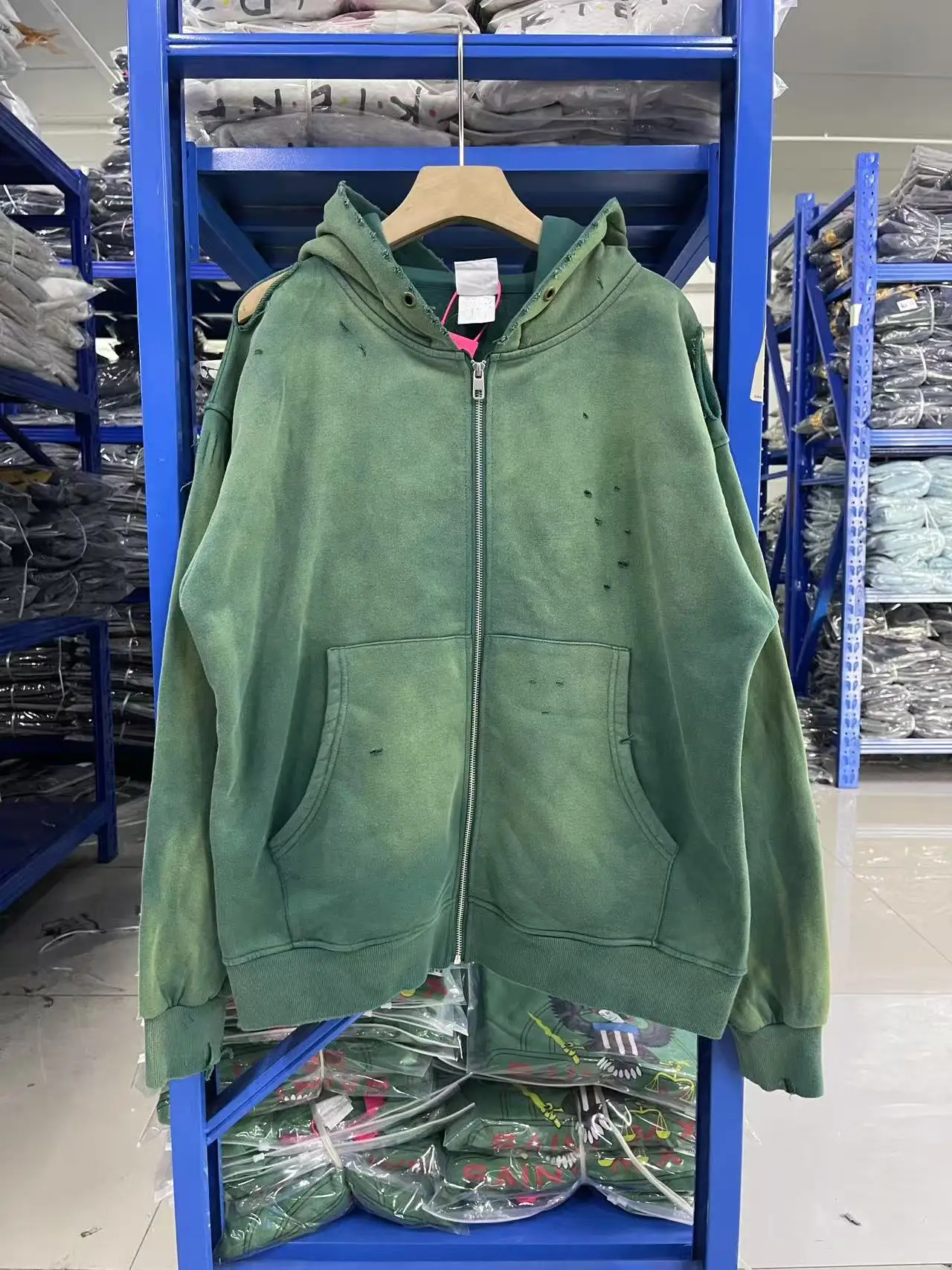 

2025 зимняя стираная черная, зеленая толстовка с капюшоном на молнии PARKA DAMAGE, пуловер для мужчин и женщин, высокое качество, плотная ткань, хлопок с капюшоном