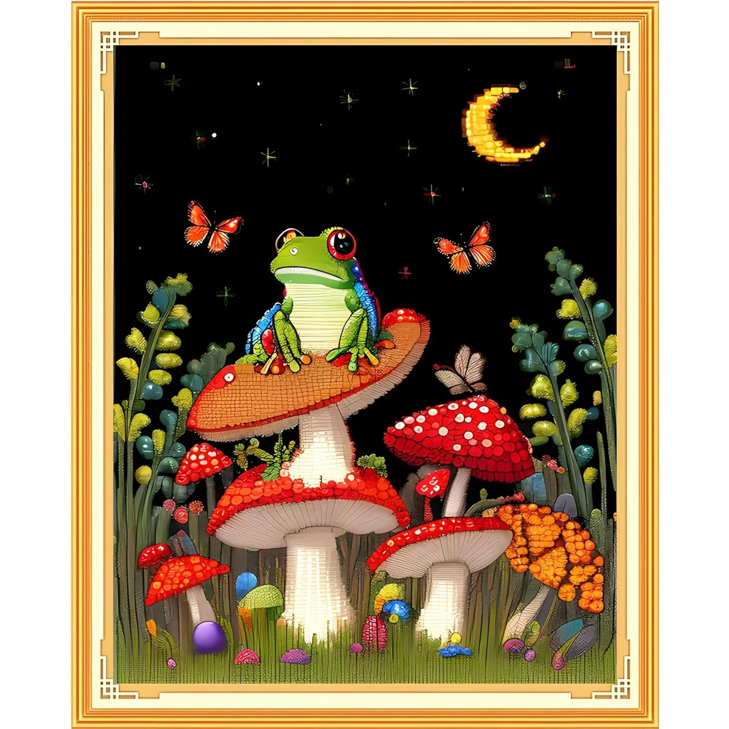 

Joy Sunday Pre-printed Cross Stitch Kit Easy Pattern Aida Stamped Fabric Embroidery Set-Summer Night Frogs