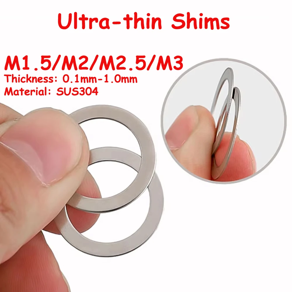 

Yiqianyuan M1.5 M2 M2.5 M3 DIN988 SUS304 Stainless Steel Adjusting Shim Washers Ultra-thin Plain Washer Flat Gaskets