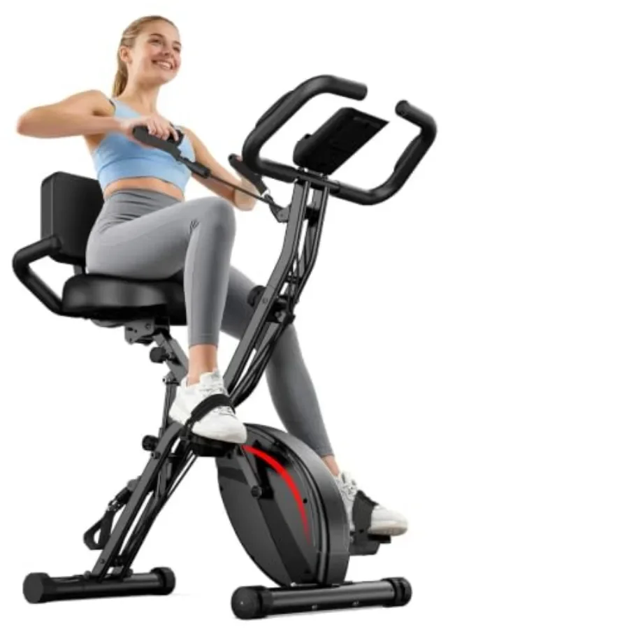 Folding Exercise Bike, 5 IN 1 Indoor Stationary Bike for Home Use, Steel Frame, Black, Compact Design with Adjustable Resistanc