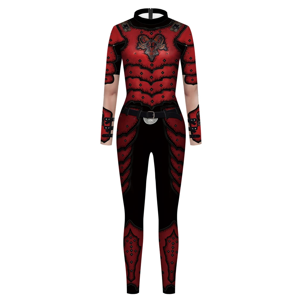 Red Armor Pattern Jumpsuit Halloween Medieval Soldiers Cosplay Costume Party Bodysuit Carnival 3D Printing Outfit Men Romper