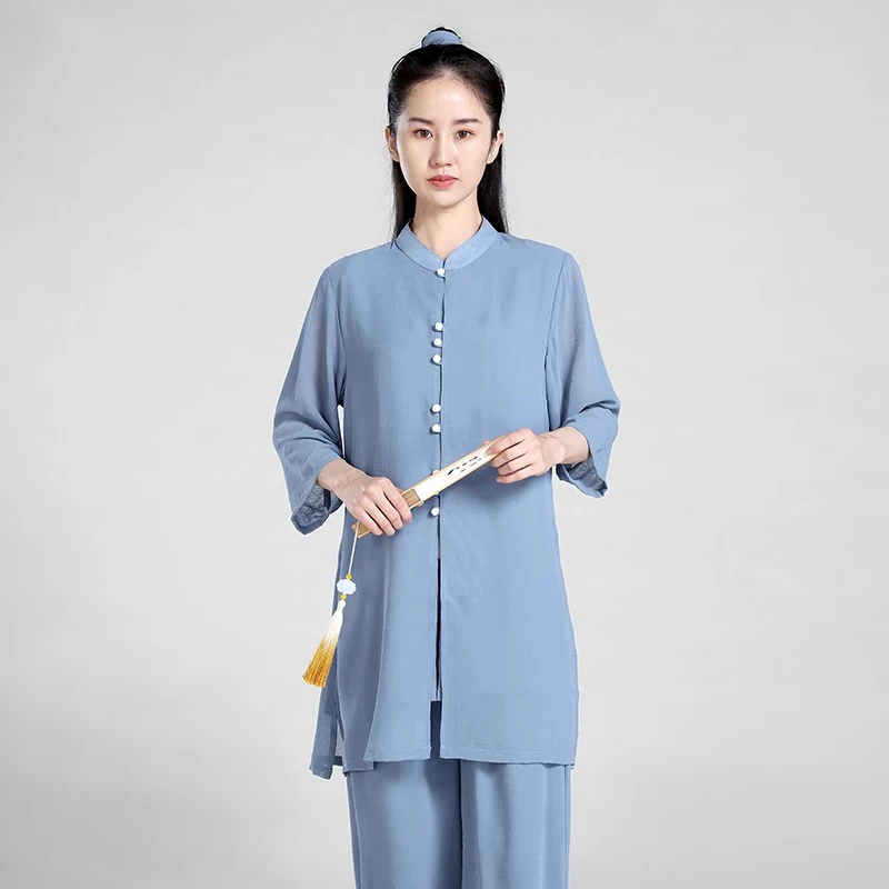 

Unisex Elegant Martial Arts Clothes Tai Chi Uniform Kung Fu Performance and Competition Costume Traditional Chinese Style Blue