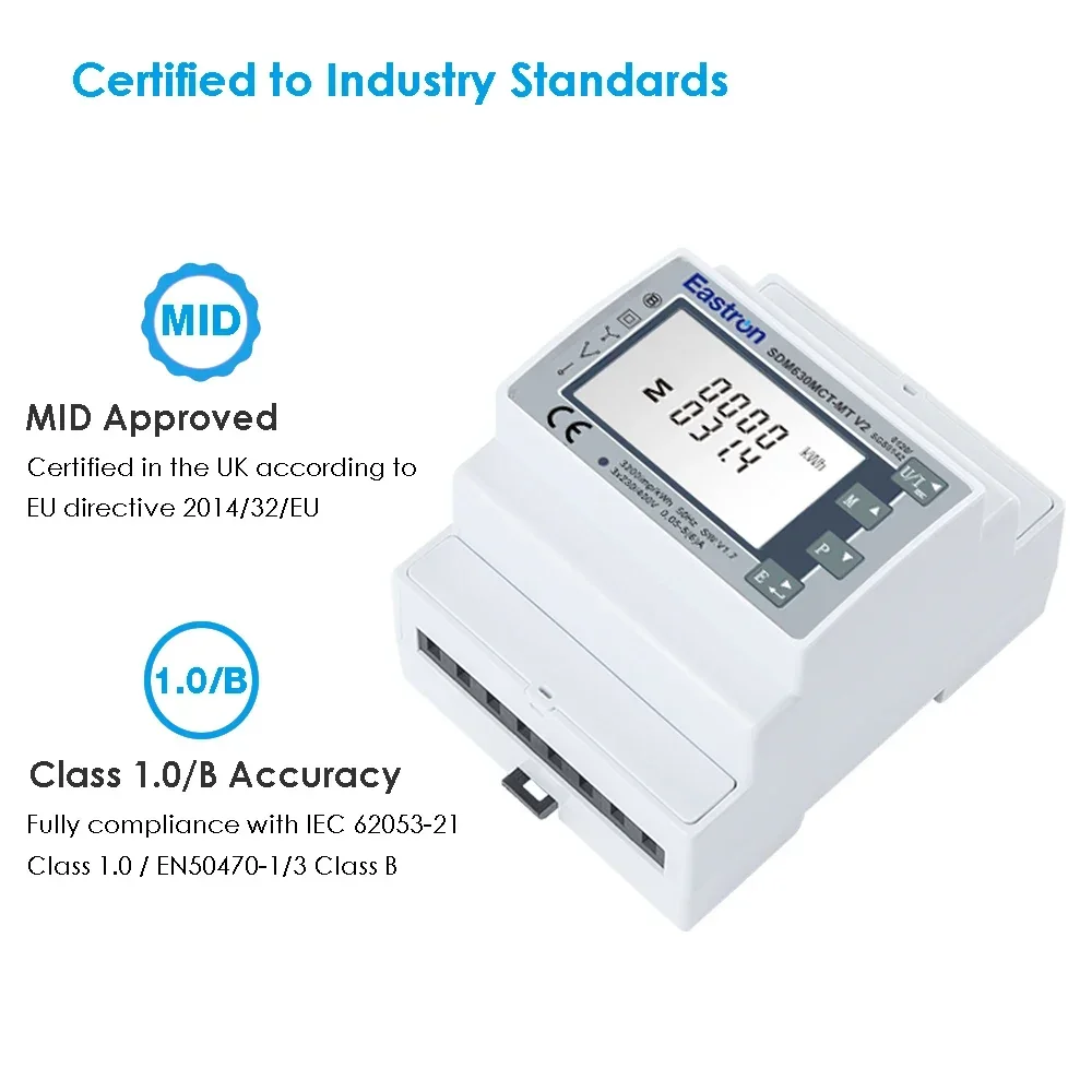 Eastron SDM630MCT-MT MID Approved CT & PT Operated Three Phase Modbus Bi-directional CT Meter
