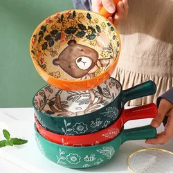 Ceramic Bakeware With Handle Forest Animals Baking Pan  Underglaze  Kitchen Tableware Salad Bowl Au Gratin Dishes