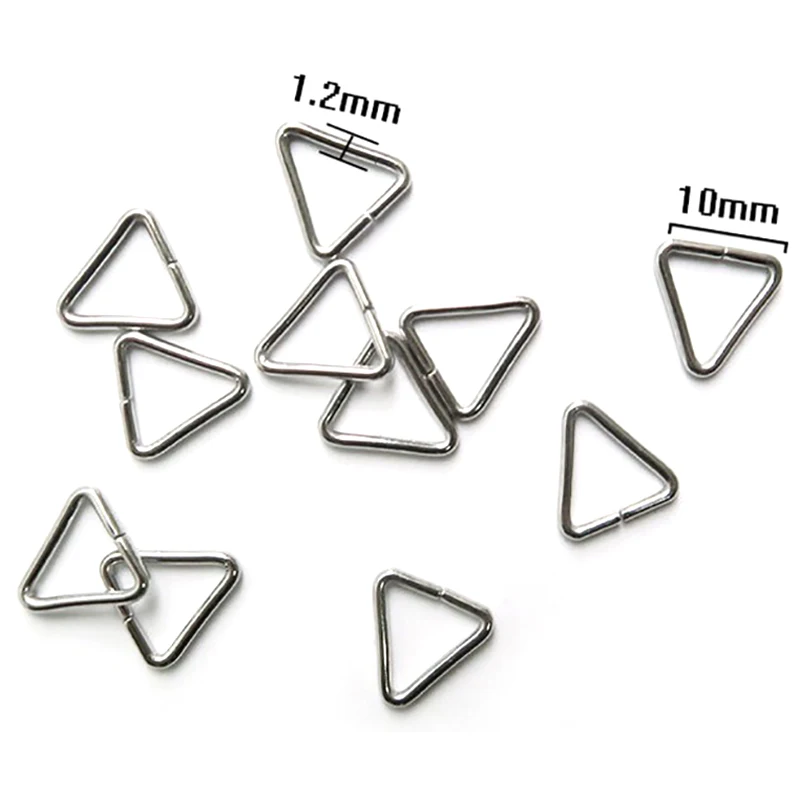 50 pz triangolo in acciaio inox aperto anello di salto anelli divisi connettori a forma di D fermagli ganci per gioielli che fanno risultati fai da te