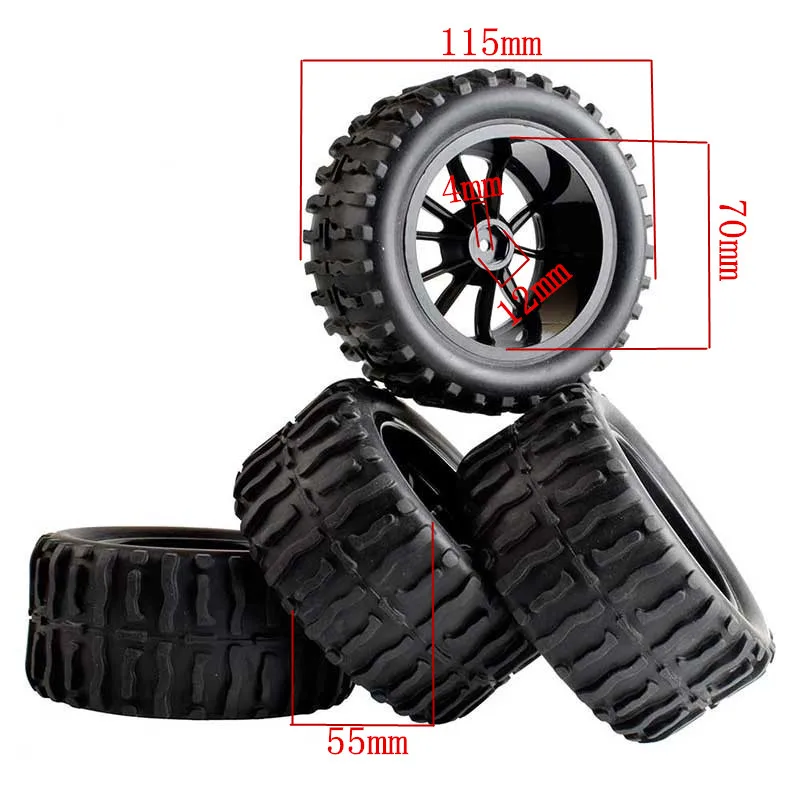 4pcs/lot RC Rubber Sponge Tires Tyre Rim Wheel For 1/10 Scale Models Nitro Power Monster Truck RC Car HSP Remote Control Car