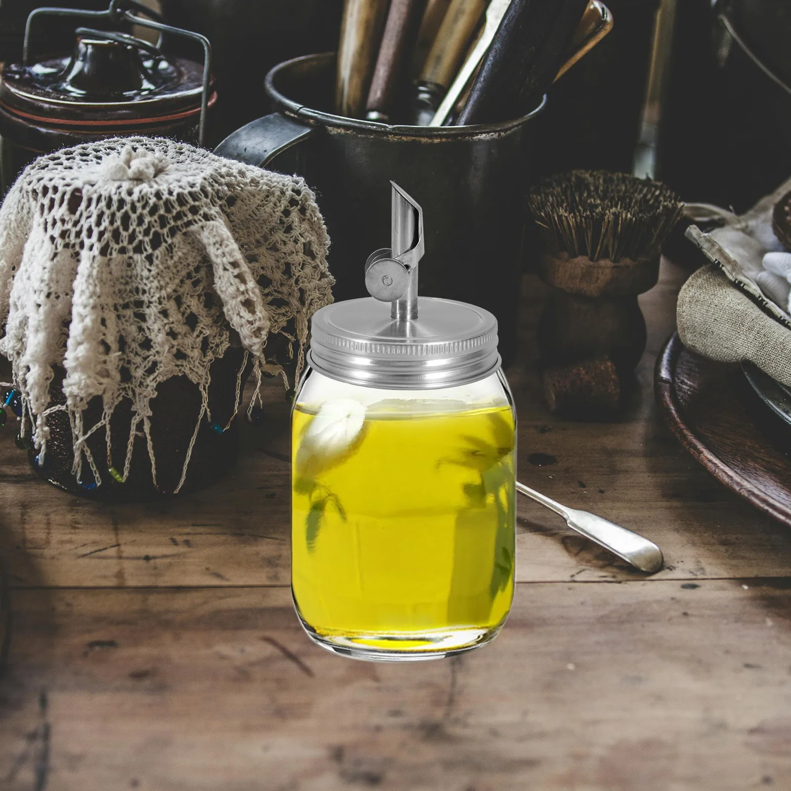 

Leakproof 304 Stainless Steel Oil Spout Cap Automatic Flow Control for 70Mm Condiment Bottles Jar Drinking Lid Replacement