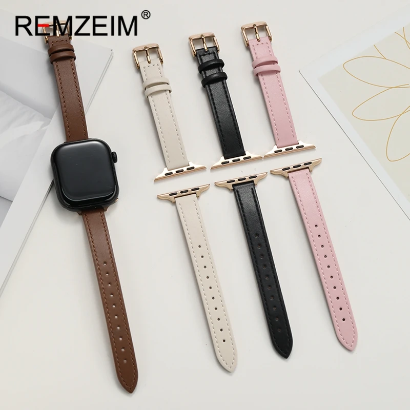 

Slim Leather Band for Apple Watch Strap 38/41/45/46/42/40/44/49mm Women's Wrist Bracelet for IWatch SE 10 9 8 7 6 5 4 3 Ultra