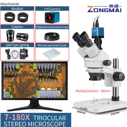 Microscopio Stereo trioculare fotocamera HDMI 7X-90X occhiali-Free effetto 3D riparazione schermo confocale IC CPU riparazione PCB di saldatura del telefono