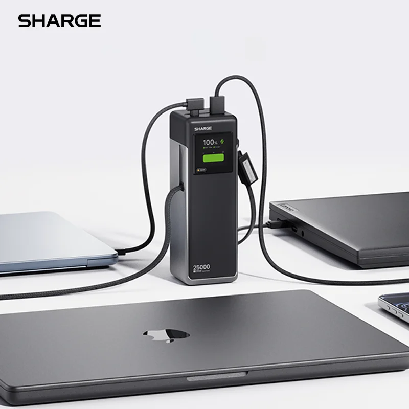 Image of SHARGE HyperTower 170W 25000mAh Laptop-Powerbank 100W USB-C Ausziehbares Kabel Schnellladegerät Akku für MacBook iPhone