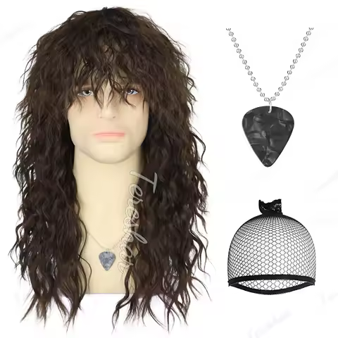 Synthetic Men&rsquo;s 80s Brown Mullet Wigs Male Hair Punk Metal Rocker Wig,Eddie Costume Wig for Halloween Party Use,Multi-colore wig