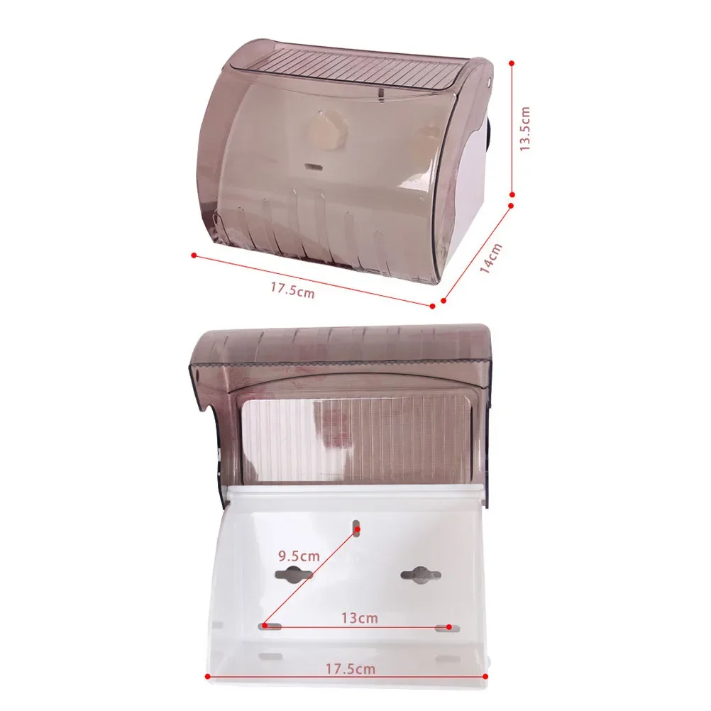 yesPlastic Waterproof Toilet Paper Roll Holder Box Wall Mounted Suction Cup Shelf Transparent Cover with Upper Rack for Phone Ke