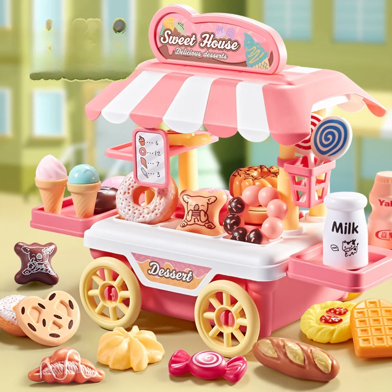 Simulazione per bambini Play House Girls' Toy Dessert pasticceria gelato gelato Barbecue Hamburger Fast Food Cart Suit