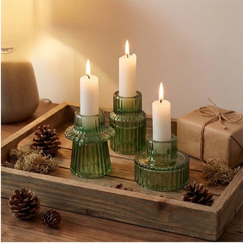 3-piece Set of Double-sided Conical Glass Candle Holders,Wedding Candle Holders,Tea Lamps,Tea Party Table Centerpiece Decoration