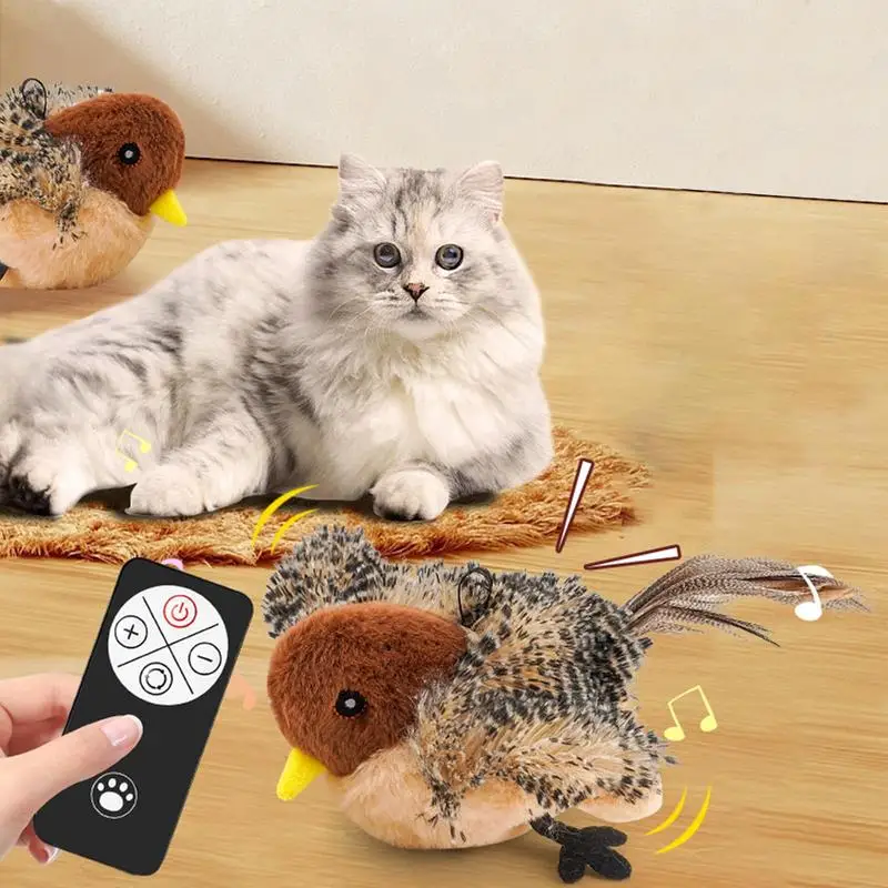 猫用のふわふわの鳥のぬいぐるみ,充電式,リモコン,インタラクティブ,羽ばたき,ペット,狩猟,本能