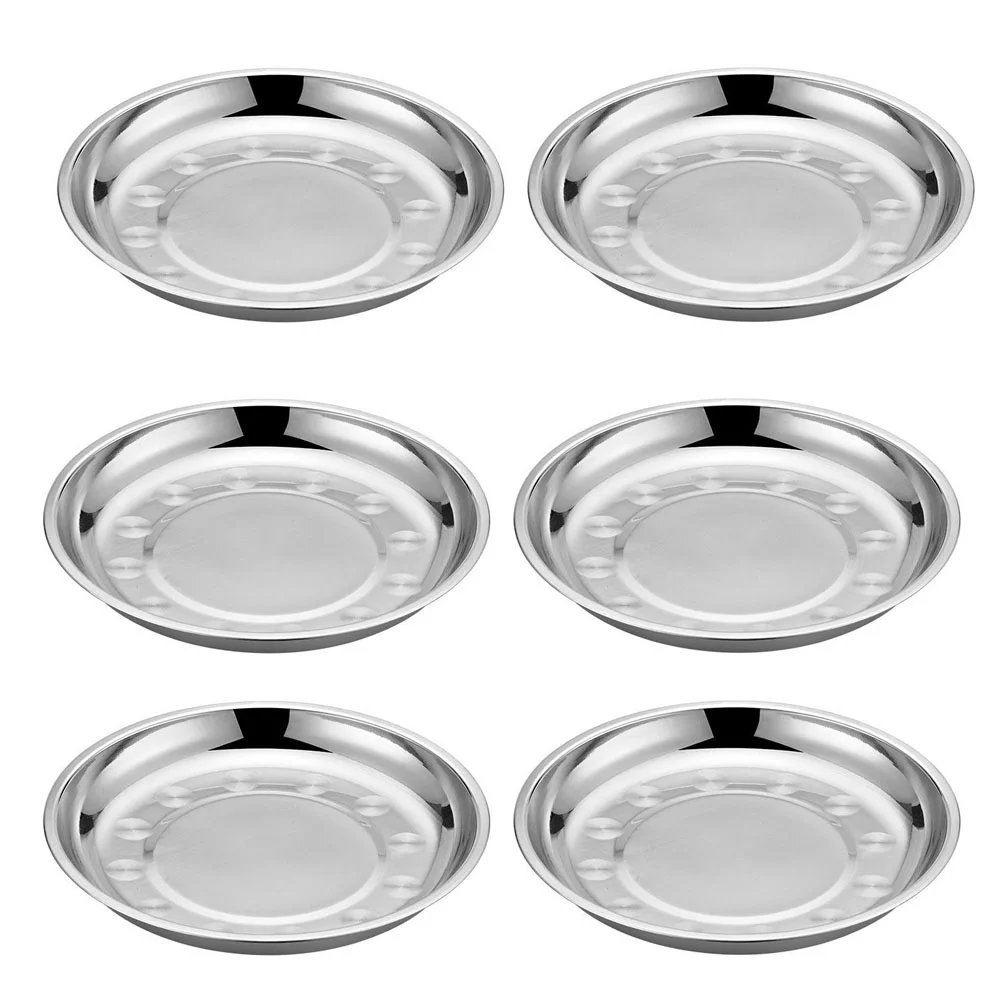 

6 Pcs Stainless Steel Disc Round Dish Plate Fruit Tray Home Kitchen Supplies Trays Grill Barbecue