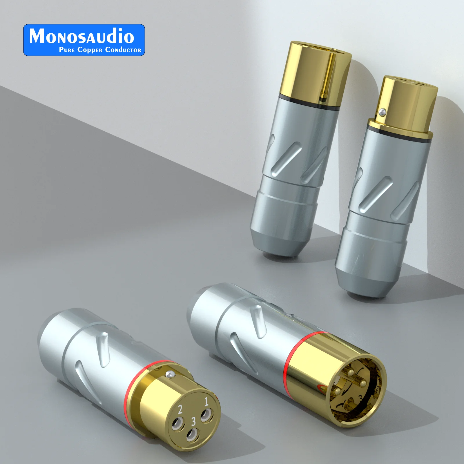 

Monosaudio 99.998% pure copper XLR Connector Plug 24K 5U Gold plated Audio Cable Balance 3Pin Hifi Audio MIC Balance Connector