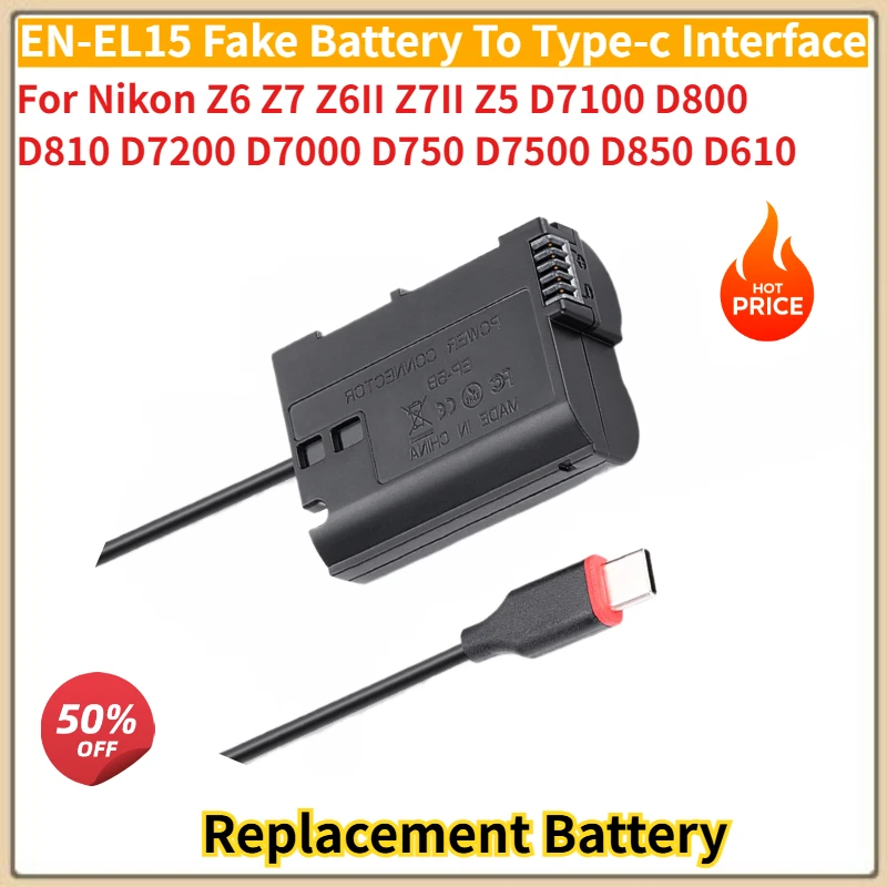 

High Quality EN-EL15 Fake Battery To Type-c Interface for Nikon Z6 Z7 Z6II Z7II Z5 D7100 D800 D810 D7200 D7000 D750 Brand New