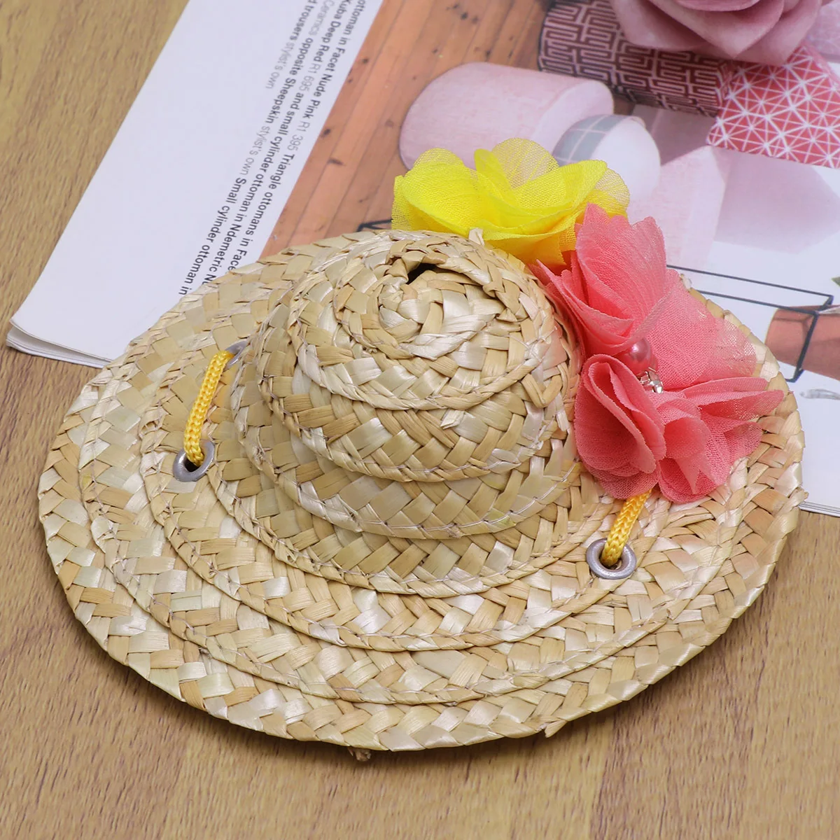 

Pets Straw Hat Dog Cat Spring Summer Sunhat Handcrafted Woven Straw Flower Color Random Adjustable String Party Daily Decor