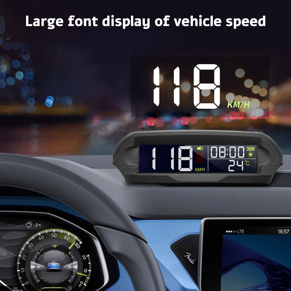 X98 HUD Speedometer KMH With Solar Charging Head-Up Display with GPS Vehicle Speed Measurement Altitude Time Temperature