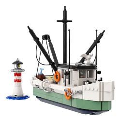 MOC Fishing Boats Building Blocks Fisherman Figures Fishing Trawler Sky Pirates Skeleton Shrimp Sailboat Bricks Educational Toy