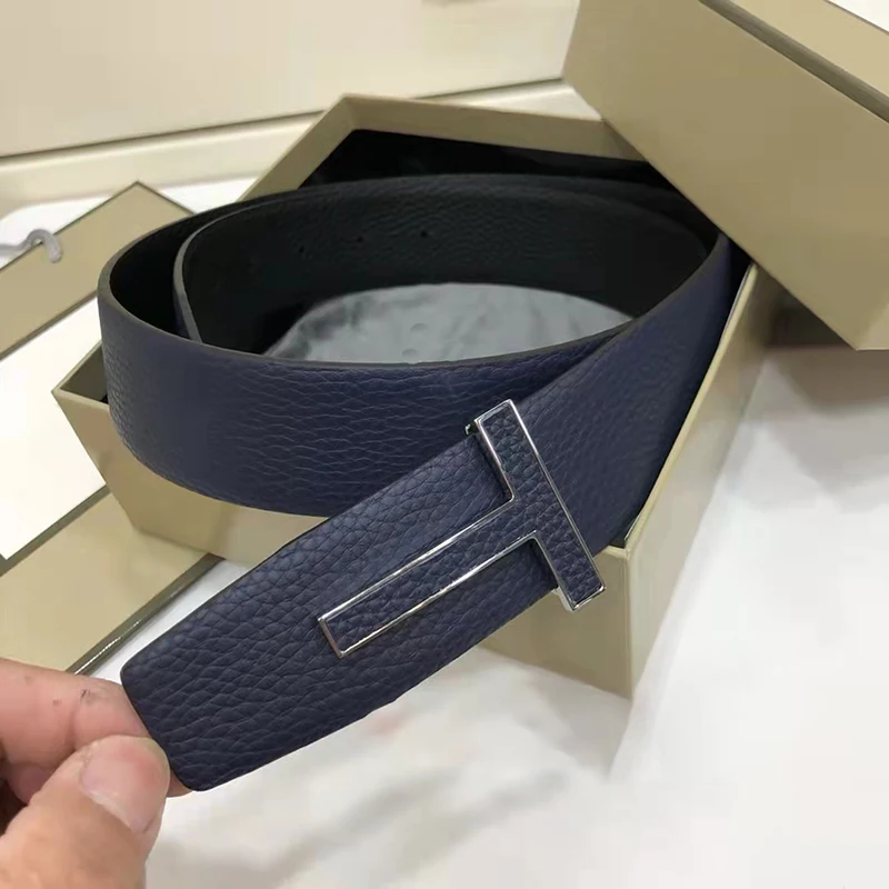 Big T Buckle Belt Men Lichi and Crocodile Pattern Leather Cow Skin Luxury Formal Dress for Business Gentlemen Simple Designed