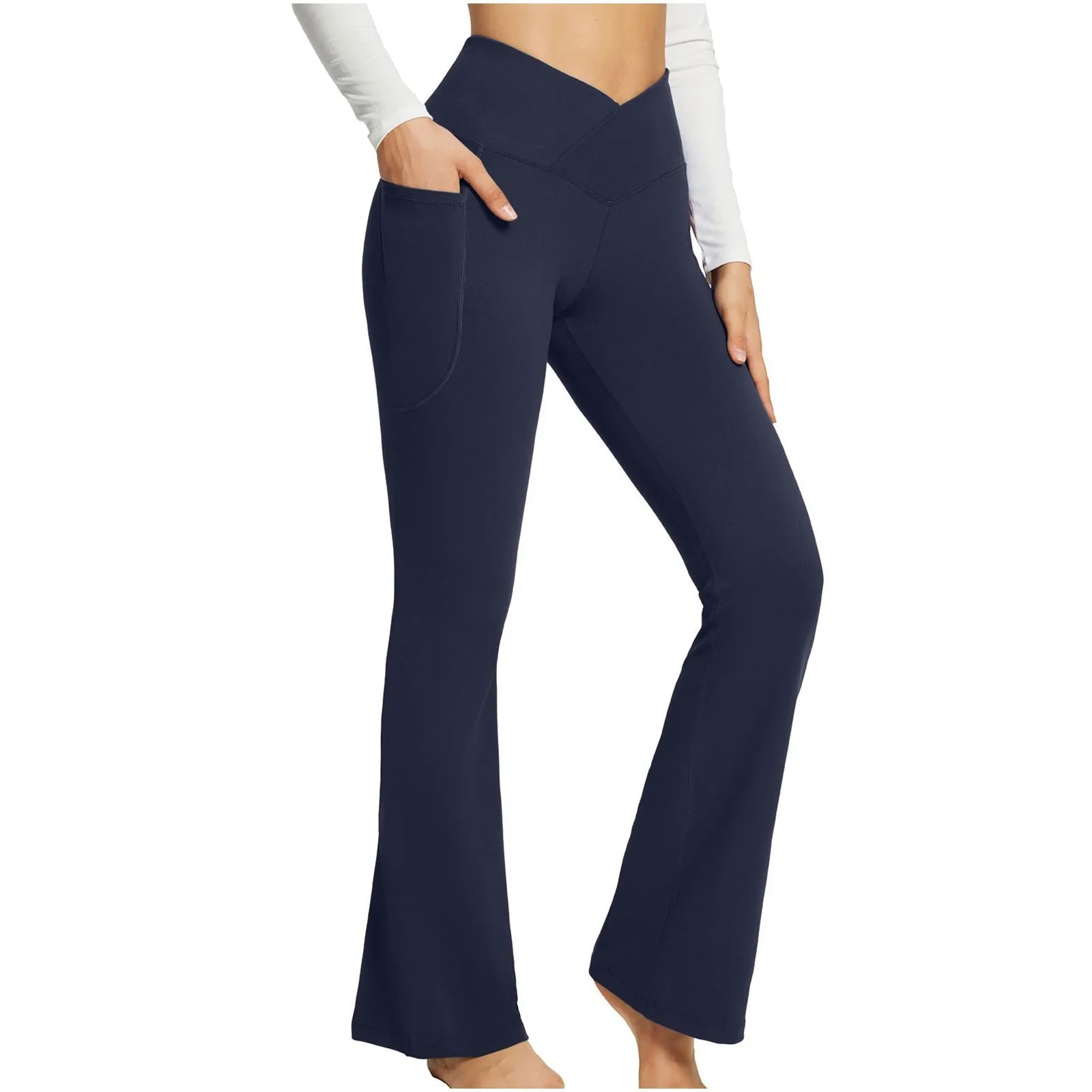 Women Yoga Pants Micro-Flared Slacks Versatile High-Waisted Hip Lift Flared Pants Slim Fit Elegant Wide-Leg Long Sports Pants