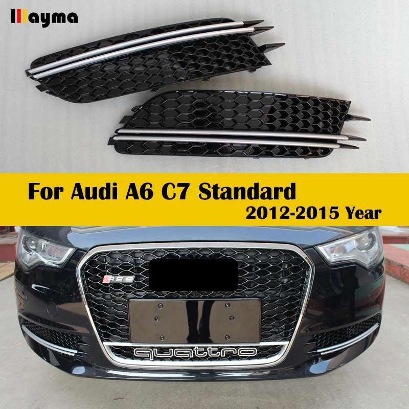 RS6 Style ABS Car Front Bumper Down Grilles Fog Light Lamp Frame For Audi 2012 2013 2014 2015 Year A6 C7