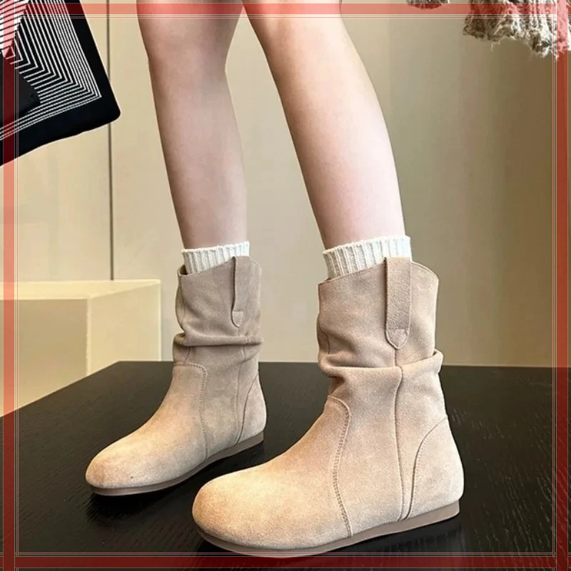 

Luxury Women's Boots New Fashion Shoes High-quality Women Shoes Soft-soled Pleated Short Boots Round Head Thick Heel Short Boots