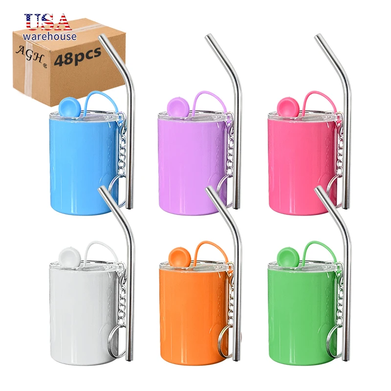 

48pcs Mixed Colors Mini 3oz Stainless Steel Sublimation Straight Tumbler Shot Glass Tumbler With Metal Straw and Keychains Hu