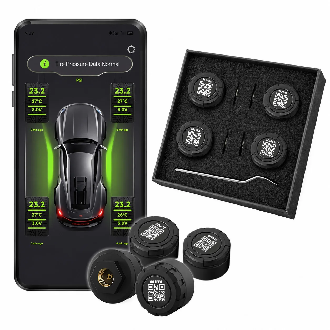 Wireless Bluetooth 5.0 Tire Pressure Monitoring System, Real-Time Pressure Temp Monitor, IP67 Waterproof for RV SUV MPV Van Car